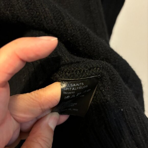 AllSaints Spitalfields Lambswool Angora V Neck Cable Sweater Black - Picture 5 of 10